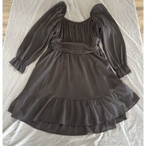 Exlura Women’s Black XXL Puff Sleeve Square Neck Dress with ties in back